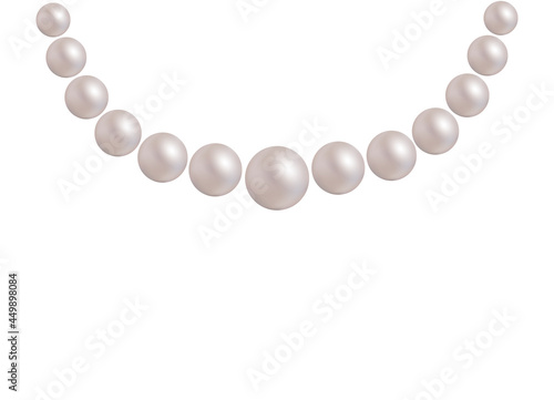 Pearl necklace with string. Jewelry chain for collar. Hanging realistic accessory for woman. Circle necklace isolated on white background. Jewellery for decoration. Beautiful garland of pearl. Vector
