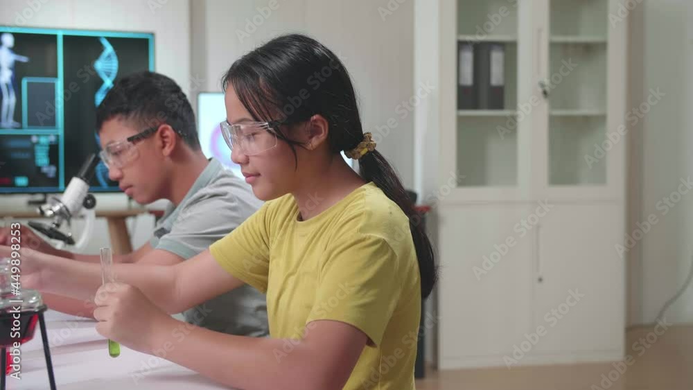 Young Asian Boy And Girl Learning Science Experiment In Laboratory At Classroom. Study With Scientific Equipment And Test Tubes
Young Asian Boy And Girl Learning Science Experiment In Laboratory At Classroom. Study With Scientific Equipment And Test Tubes
