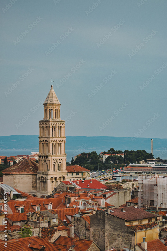 Palace of Diocletian tower, mausoleum Split Croatia antient roman vertical