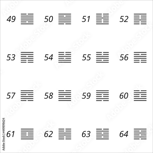 I ching hexagrams set from book of changes, 49-64 human design gates. For presentation, educational materials. Vector  illustration photo