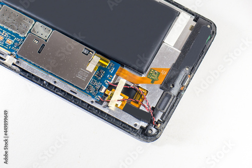 Electronics board inside smart phone isolated on white background