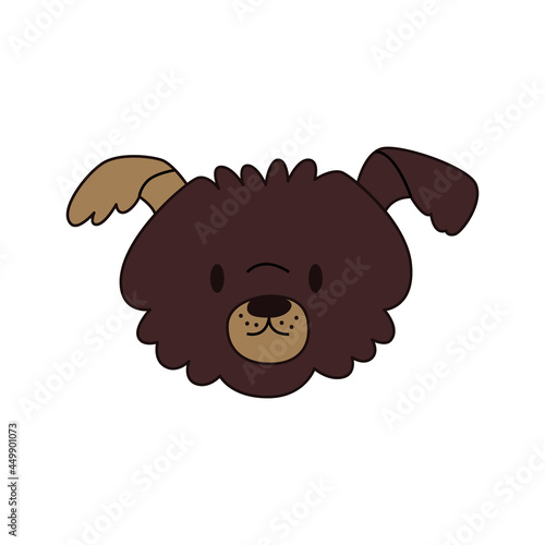 Cartoon dog head isolated. Colored vector illustration of a dogs head with an outline on a white background. Cute illustration of a homeless dog.