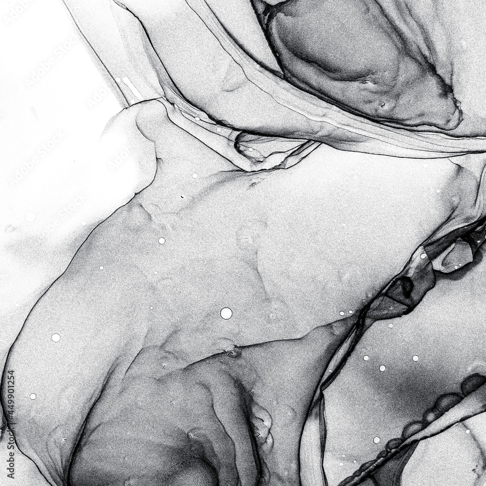 Greyscale Ink Fluid. Black Grainy Frame. White Greyscale Ink Fluid. Black Grainy Frame. White