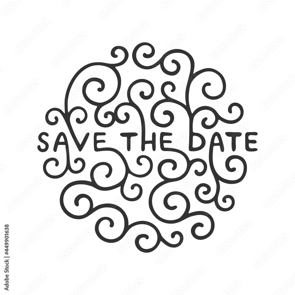 Save the Date invite svg card template with modern calligraphy isolated on white background. Handwritten lettering. Hand drawn design elements. Save the Date invite svg card template with modern calligraphy isolated on white background. Handwritten lettering. Hand drawn design elements.