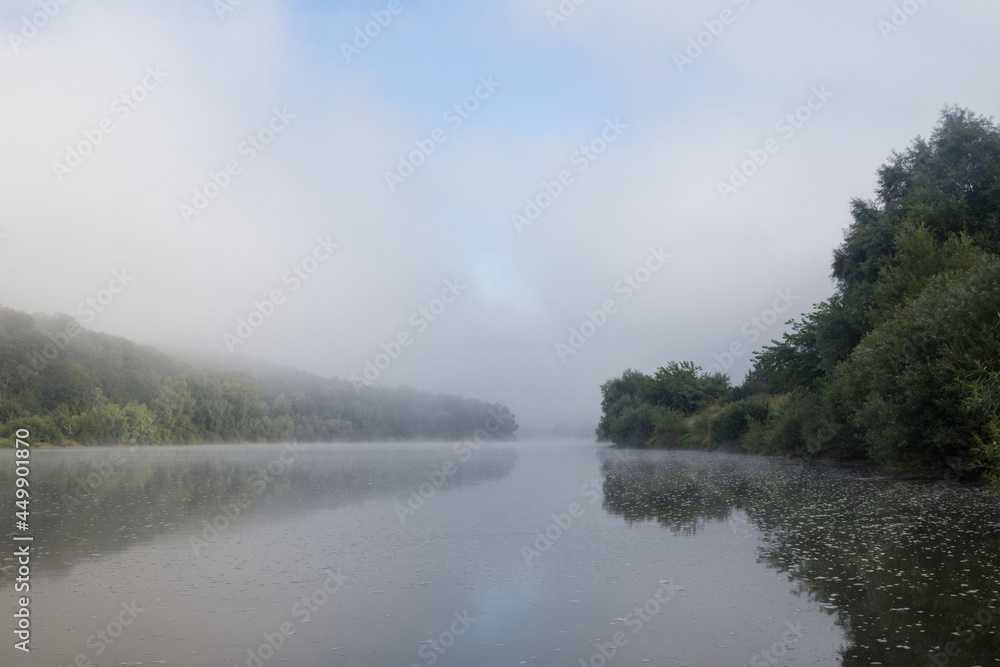 morning and fog on the river bank