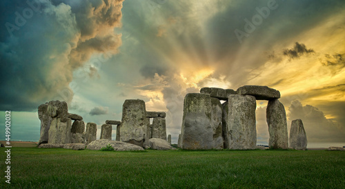 Sunset at Dolmen Stonehenge England. United Kingdom. Prehistoric monument Salisbury Plain Wiltshire Amesbury.