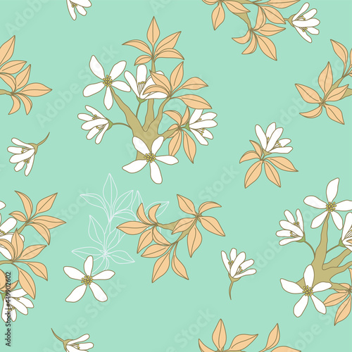 White Orange Flower Seamless Pattern