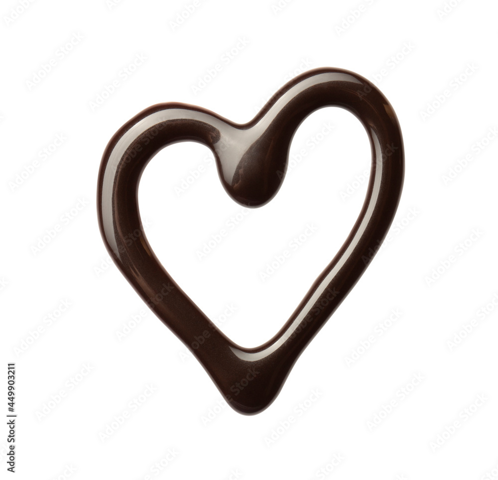 Chocolate heart isolated on whited background. Hot melted chocolate. Liquid Choco sauce. Decorative line. Love and St. Valentine's Day concept Chocolate heart isolated on whited background. Hot melted chocolate. Liquid Choco sauce. Decorative line. Love and St. Valentine's Day concept
