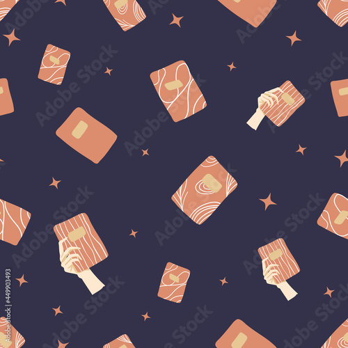 Flat hand draw doodle book pattern. Old style vintage pattern. Background, wallpaper, textile pattern