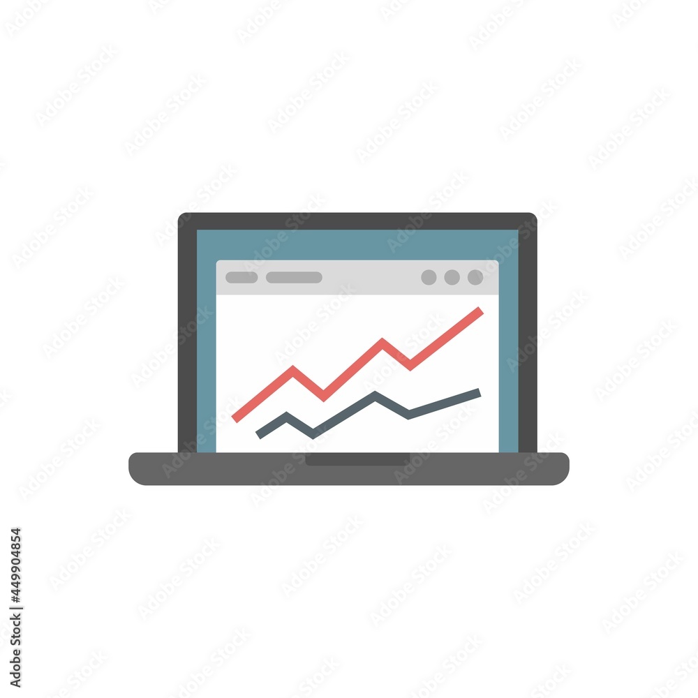 Accounting laptop graph icon flat isolated vector Accounting laptop graph icon flat isolated vector