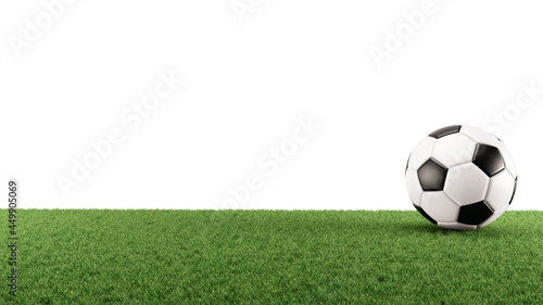 white background and grass with football 3D model concept render 
