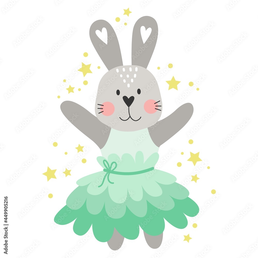 Nursery wall art with cute bunny. vector poster. trendy illustration. Gender neutral print on white background. Nursery wall art with cute bunny. vector poster. trendy illustration. Gender neutral print on white background.