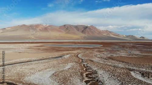 Aerial view of lagoon in Salar de Tara, Atacama desert, Chile.