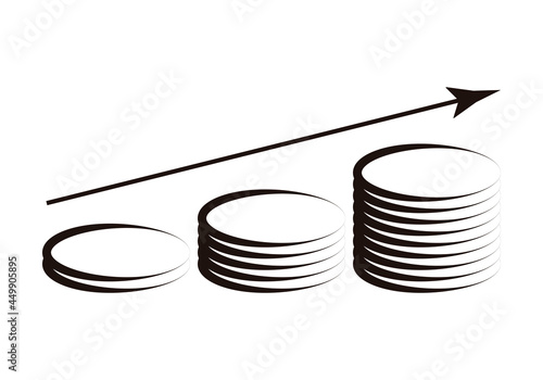 Icono negro de gráfico con monedas en crecimiento.
