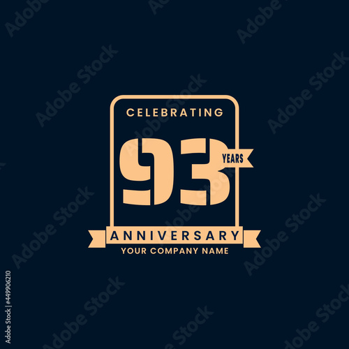 Gold modern 93 year anniversary logo. birthday. Celebration. Celebrating. element. Tape