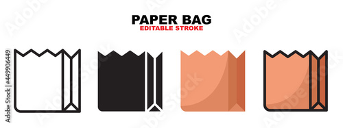 Outline, glyph black, flat color and filled line color, icon symbol set, paper bag concept, Isolated vector design, editable stroke