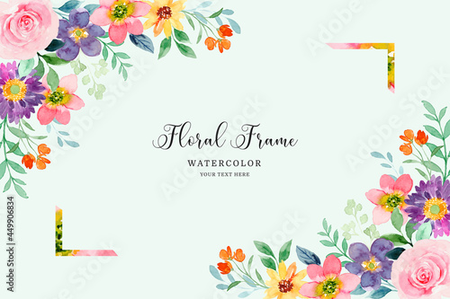 Colorful floral frame background with watercolor