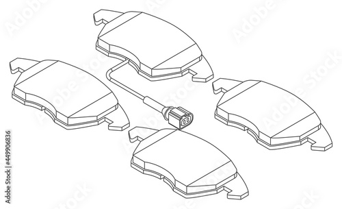 Vector set of car break pads for replacement - isometric view, contour art