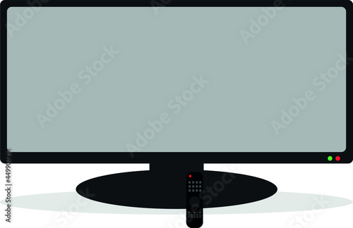 Ilustración de una televisión de pantalla plana con mando a distancia. 