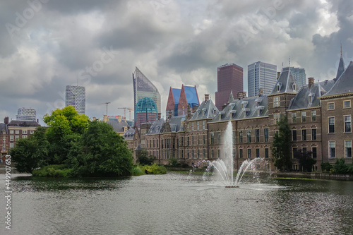 Court pond and urban skyline of the city of The Hague, Netherlands