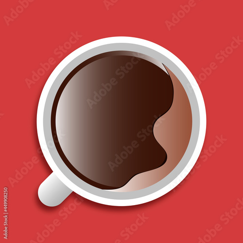 Cup of coffee view from above, realistic vector illustration americano, coffee house logo