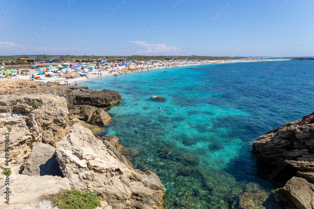 Is Arutas beach with turquoise sea and quartz sand grains similar to grains of rice. Sinis Peninsula, Cabras, Oristano, Sardinia, Italy