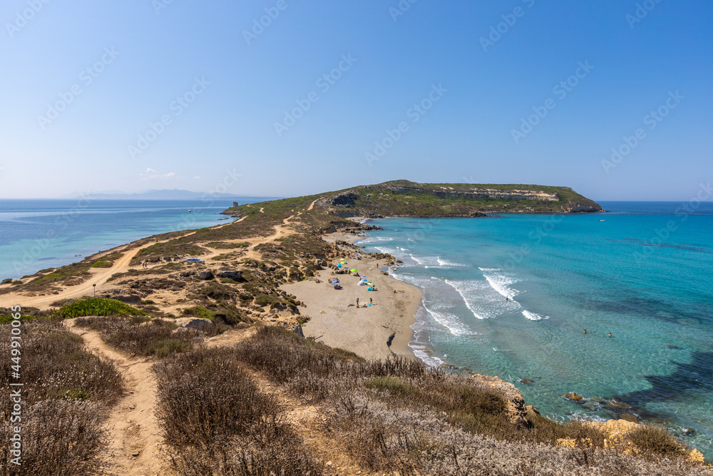 Capo San Marco beach in protected marine area of the Sinis Peninsula. San Giovanni in Sinis, Cabras, Oristano, Sardinia, Italy
