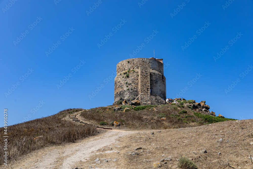 San Giovanni coastal tower. protected marine area of the Sinis Peninsula, Cabras, Oristano, Sardinia, Italy