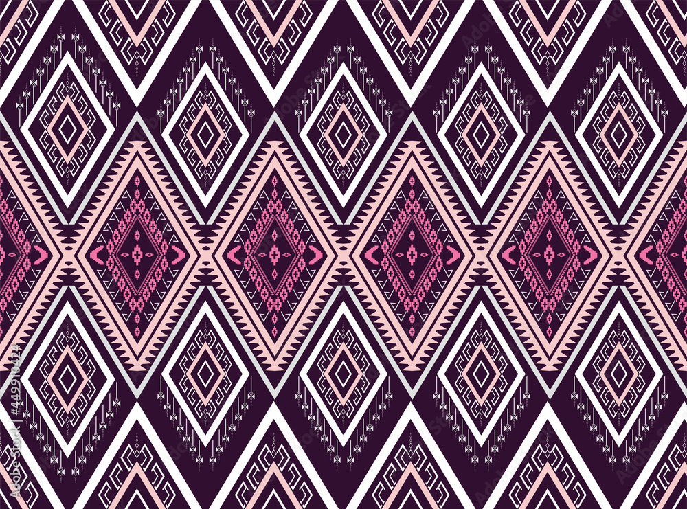 Pink Geometric ethnic pattern traditional Design Textures for skirt,carpet,wallpaper,clothing,wrapping,Batik,fabric,clothes, sheets, design of Dark triangles Vector illustration embroidery STYLES.eps