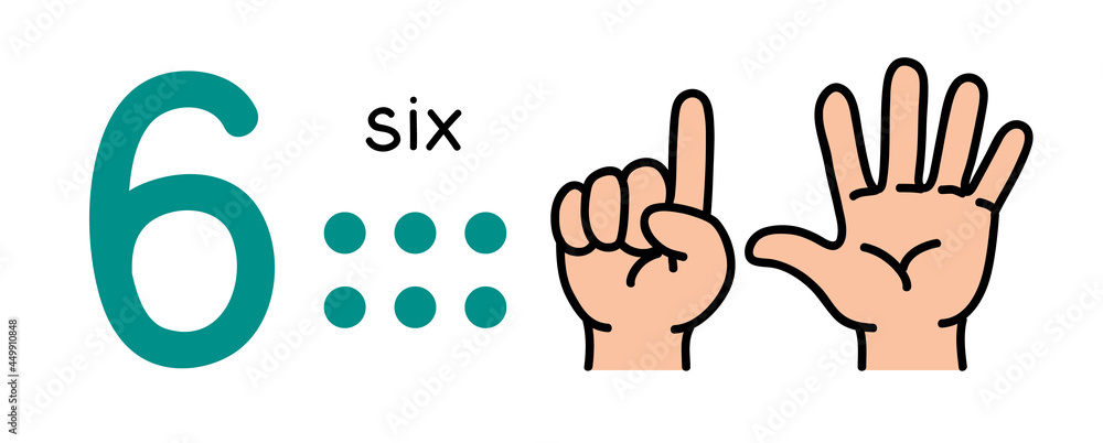 6, Kids hand showing the number six hand sign. 6, Kids hand showing the number six hand sign.