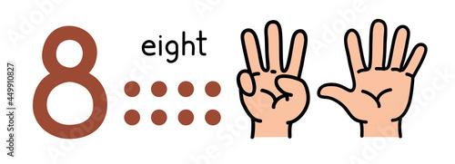 8, Kids hand showing the number eight hand sign.