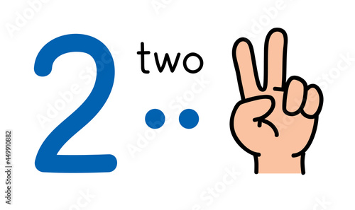 2, Kids hand showing the number two hand sign.