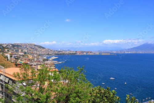 Panoramic view of Naples city, Mount Vesuvius and gulf of Napoli, Mediterranean sea, Italy