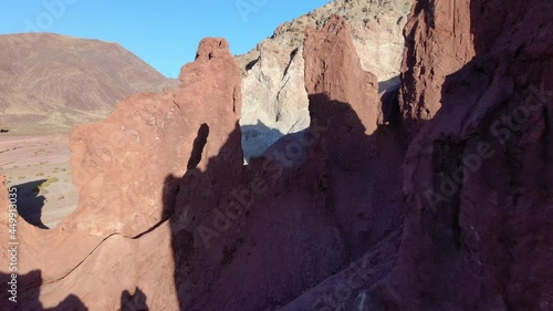 Aerial view of Stone formation in Rainbow valley ,Valle del Arcoiris, at the Atacama desert, Chile.
