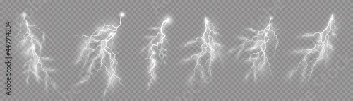 Set of zippers, thunderstorm and effect lightning.