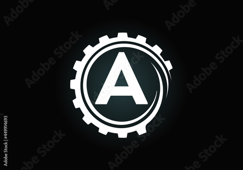 Initial A monogram alphabet in a gear spiral. Gear engineer logo design. Logo for automotive, mechanical, technology, setting, repair business, and company identity