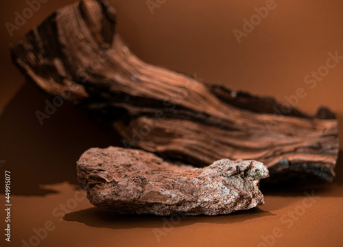stone and wood on brown background