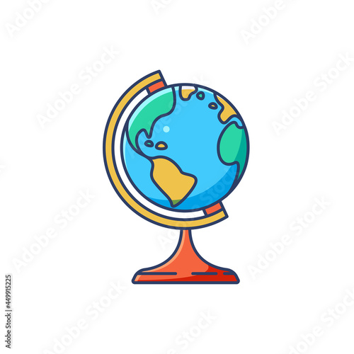 Globe sphere isolated vector illustration. Geographic education design element. Earth planet sign with continents.