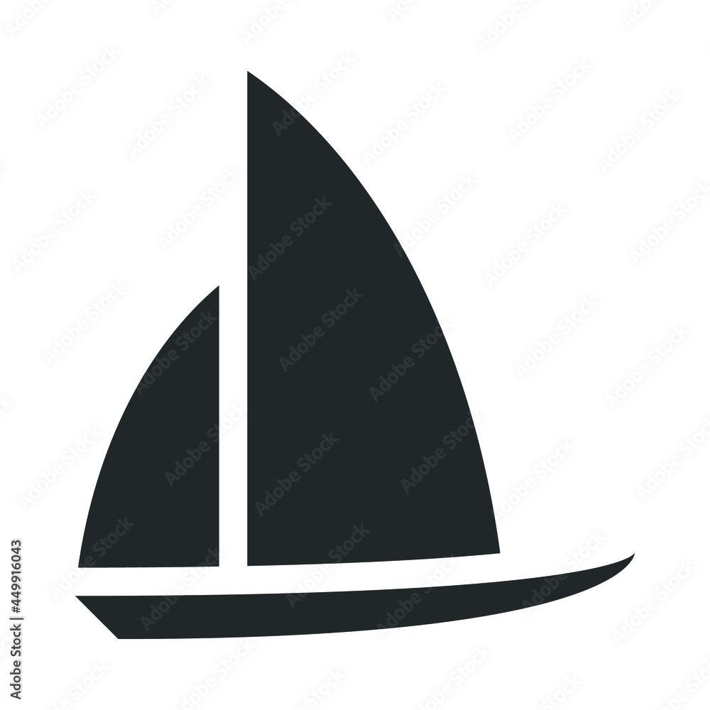 Boat icon vector illustration isolated on white background. Silhouette of a sail boat on lateral view. Boat icon vector illustration isolated on white background. Silhouette of a sail boat on lateral view.