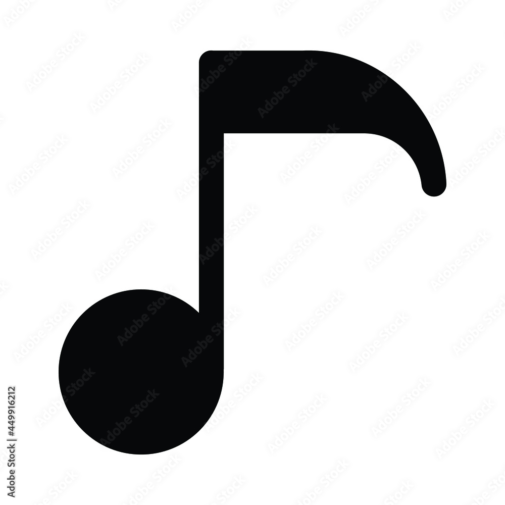 Music note icon vector illustration isolated on white background. Silhouette of a quaver. Music note icon vector illustration isolated on white background. Silhouette of a quaver.