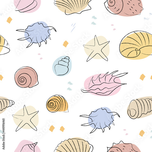 Sea shell seamless pattern for textile, fabric, wrapping paper, apparel. Sea shell didital paper.