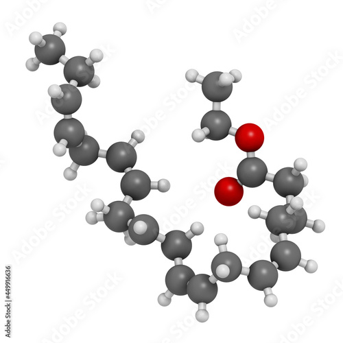 Icosapent ethyl (ethyl eicosapentaenoic acid) drug molecule.  3D photo