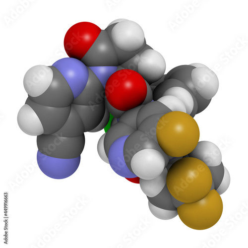 Ivosidenib cancer drug molecule. 3D rendering. Atoms are represe photo