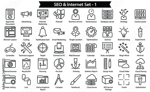SEO & internet 1 Line Icon Set