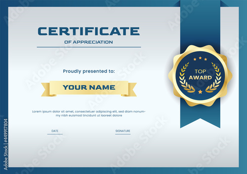 blue and gold certificate design template for achievement