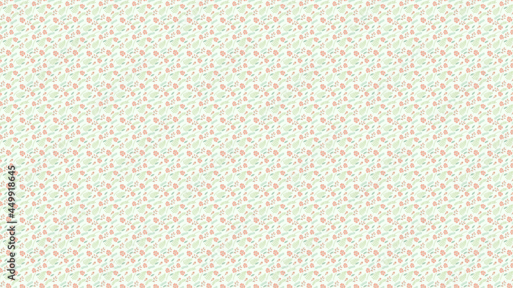 seamless natural small pastel red flowers and light green leaves pattern on white color background