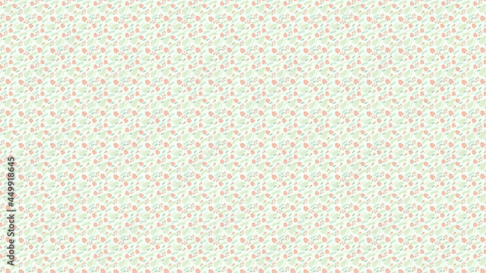 seamless natural small pastel red flowers and light green leaves pattern on white color background seamless natural small pastel red flowers and light green leaves pattern on white color background