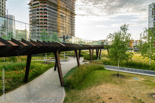 Photography Sunset view of architecture park Tufeleva roscha, Moscow, Russia.