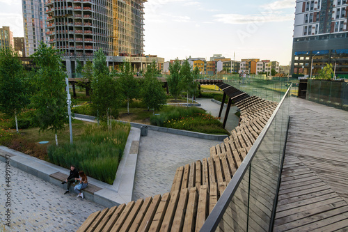 Sunset view of architecture park Tufeleva roscha, Moscow, Russia. photo