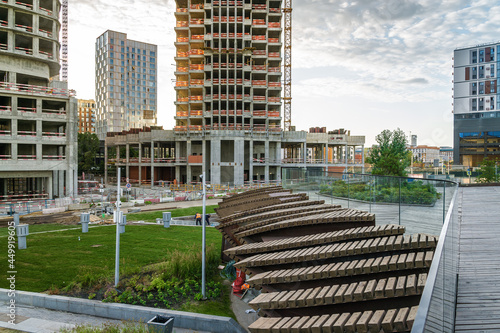 Sunset view of architecture park Tufeleva roscha, Moscow, Russia. photo